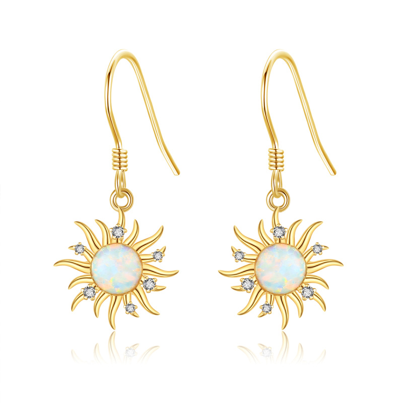 10K Gold Opal Sun Drop Earrings-7