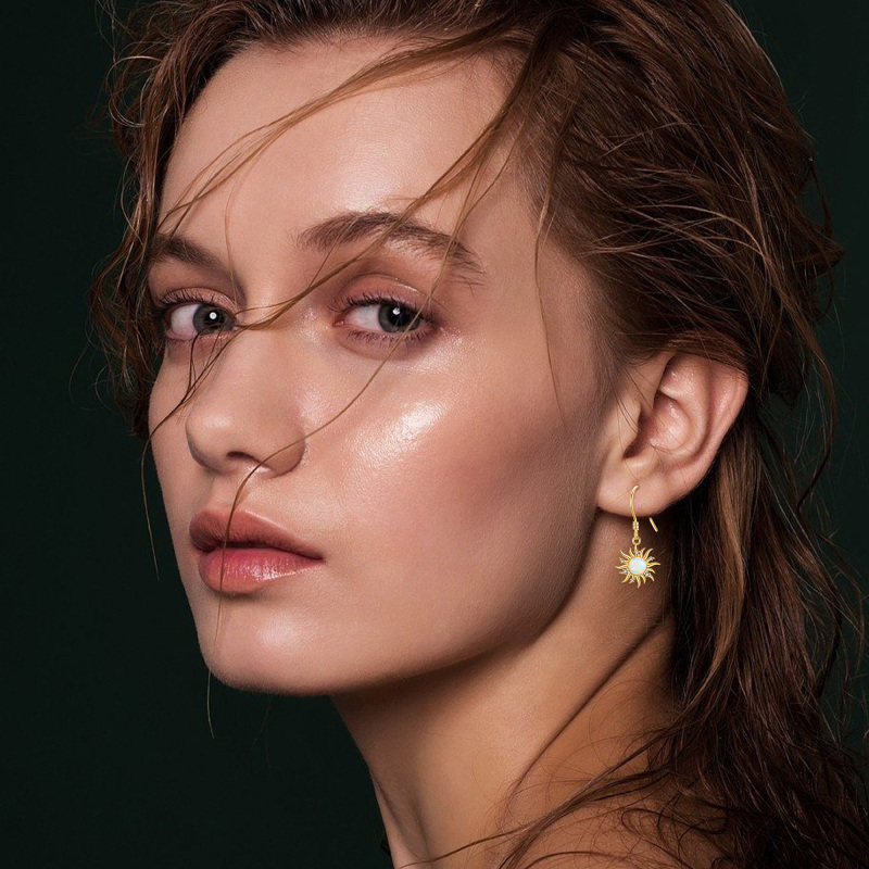 10K Gold Opal Sun Drop Earrings-2