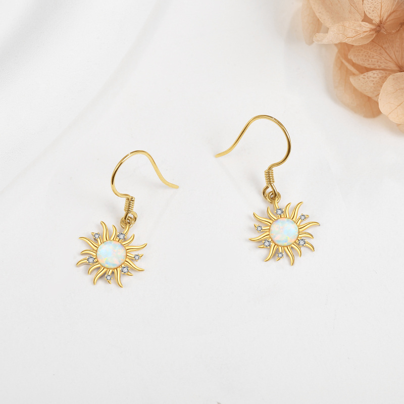 10K Gold Opal Sun Drop Earrings-3