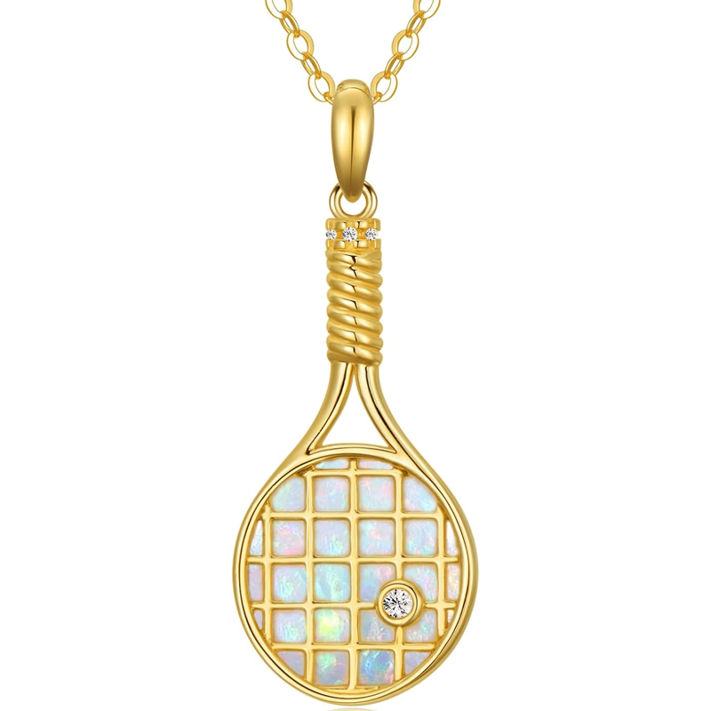 Gold Vermeil Opal Tennis Racket Necklace for Women-1