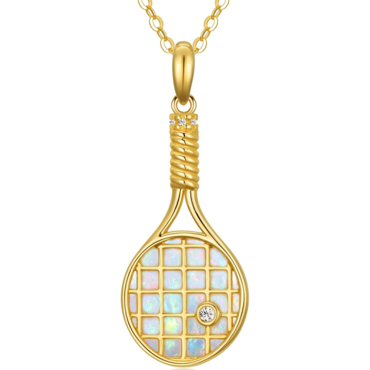 Gold Vermeil Opal Tennis Racket Necklace for Women