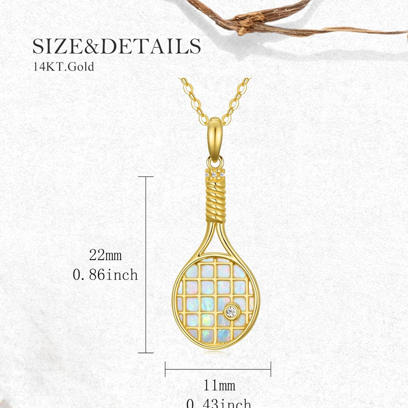 Gold Vermeil Opal Tennis Racket Necklace for Women-5