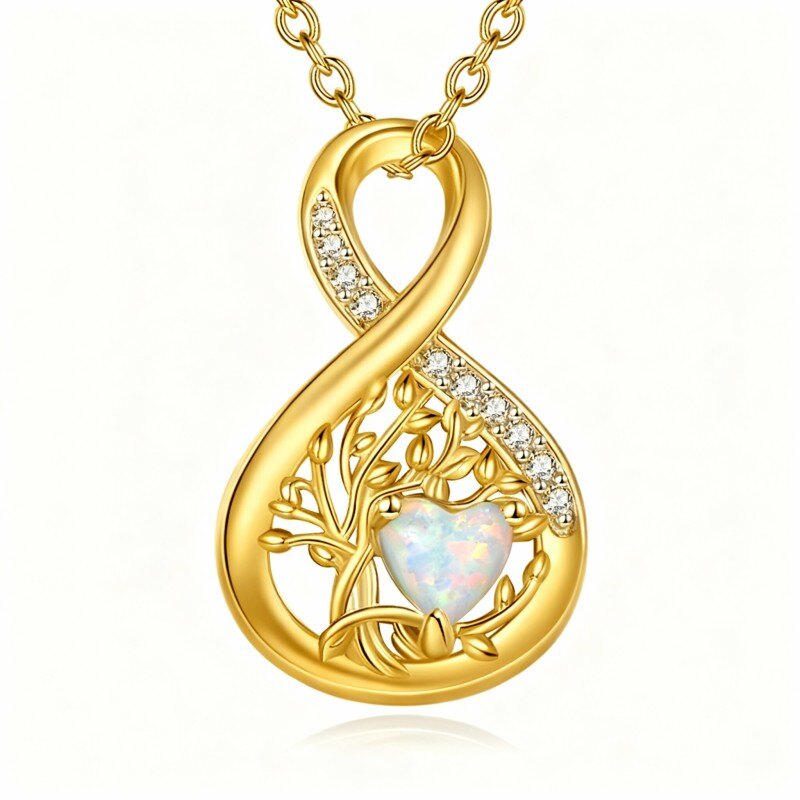 10K Gold Opal Tree Of Life & Infinity Symbol Pendant Necklace-1