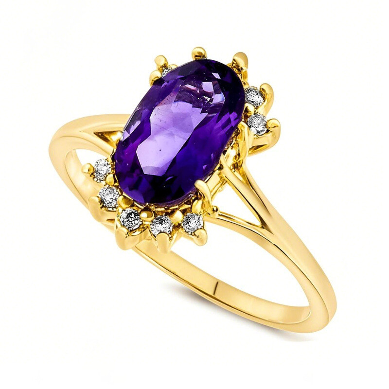 Pierścionek zaręczynowy z owalnym szlifem ze złota 14K i kamieniem szlachetnym-1