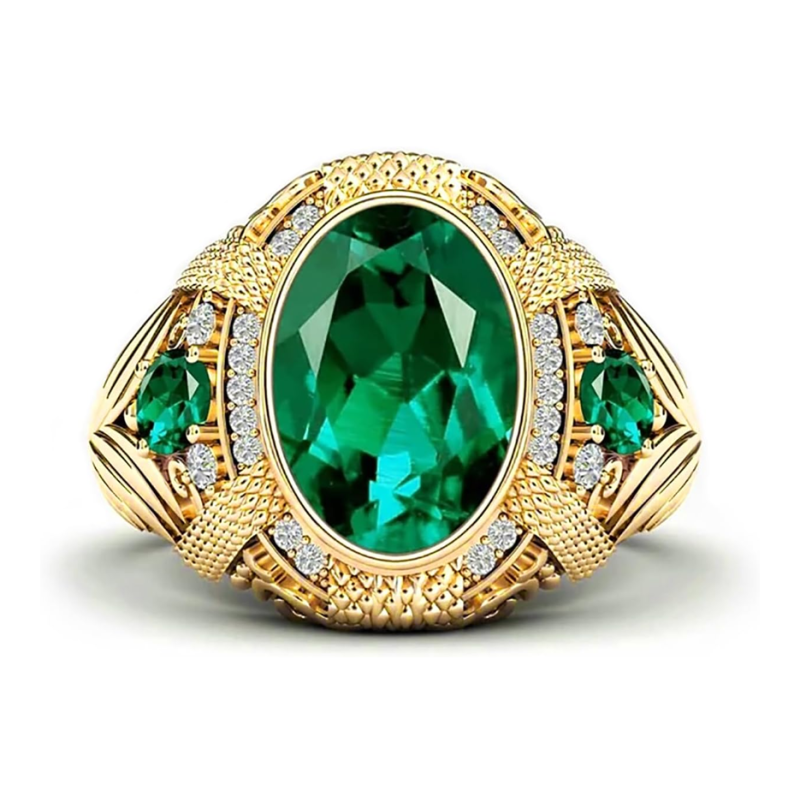 14K Gold Oval Cut Emerald & Diamond Wedding Band Best Gift for Birthday Anniversary Christmas Fathers Day-1