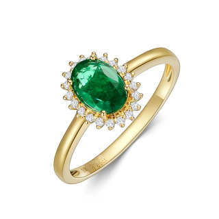 10K Gold Oval Shaped Diamond & Emerald Custom Oval Shaped Engagement Ring 3EX IGI Certified-36