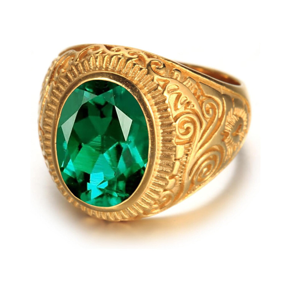 Alianza de boda de oro de 14 quilates con esmeralda de corte ovalado, el mejor regalo para tu esposo.-1