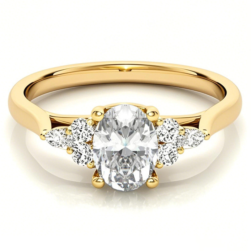 14K Gold Oval Cut Halo Moissanite Engagement Ring-1