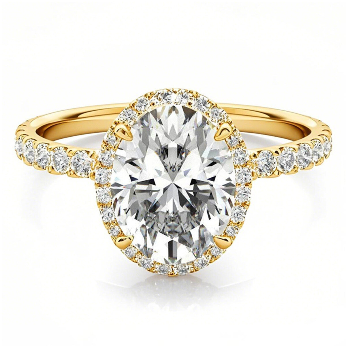 10K Gold Oval Cut Halo Moissanite Engagement Ring-1