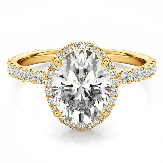 14K Gold Oval Cut Halo Moissanite Engagement Ring