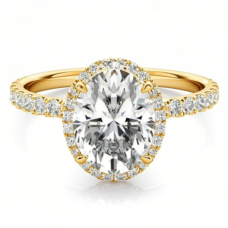 18K Gold Oval Cut Halo Moissanite Engagement Ring-1