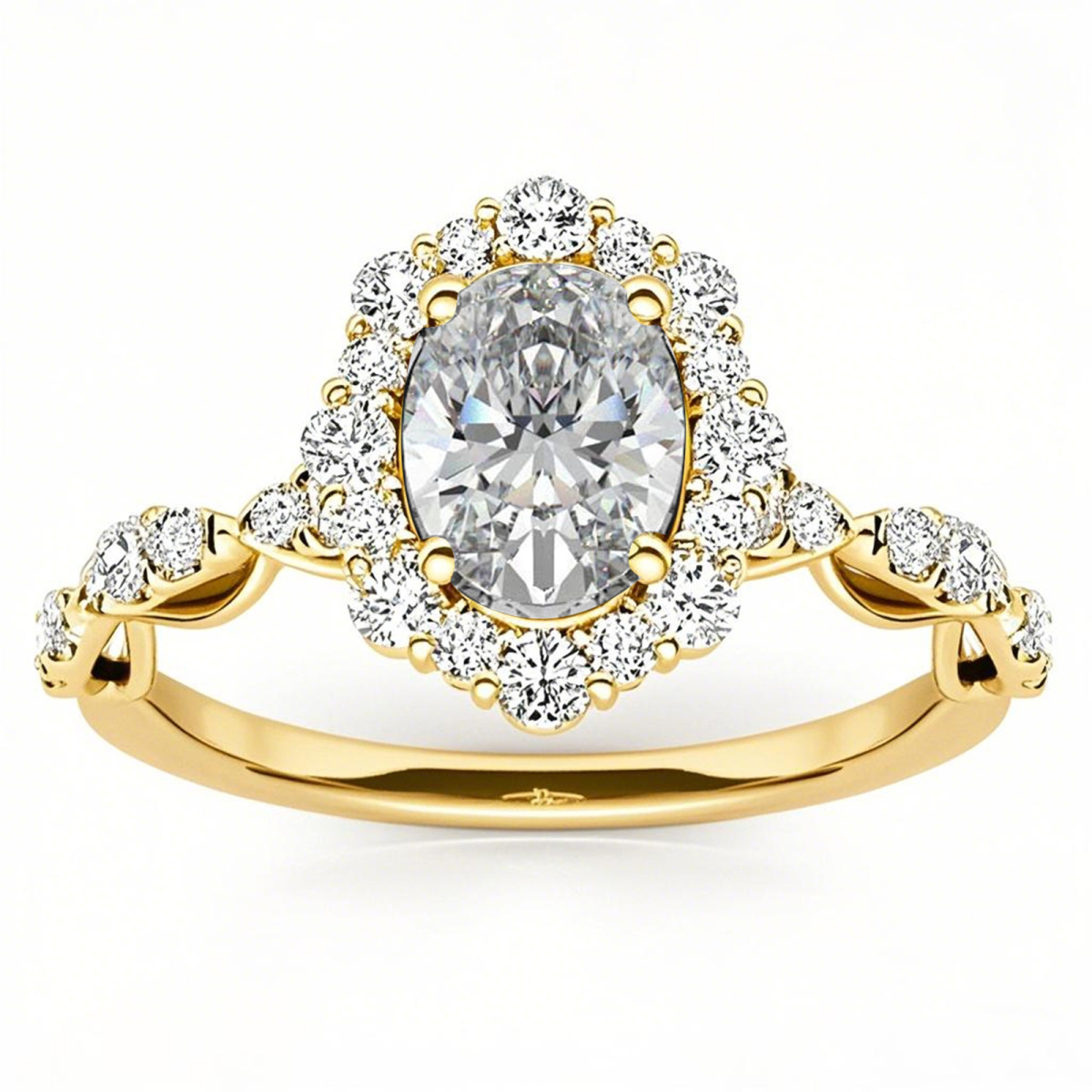 Anillo de compromiso de moissanita con halo de corte ovalado en oro de 10 quilates-1