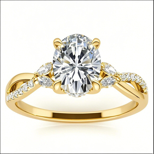 10K Gold Oval Cut Halo Moissanite Engagement Ring