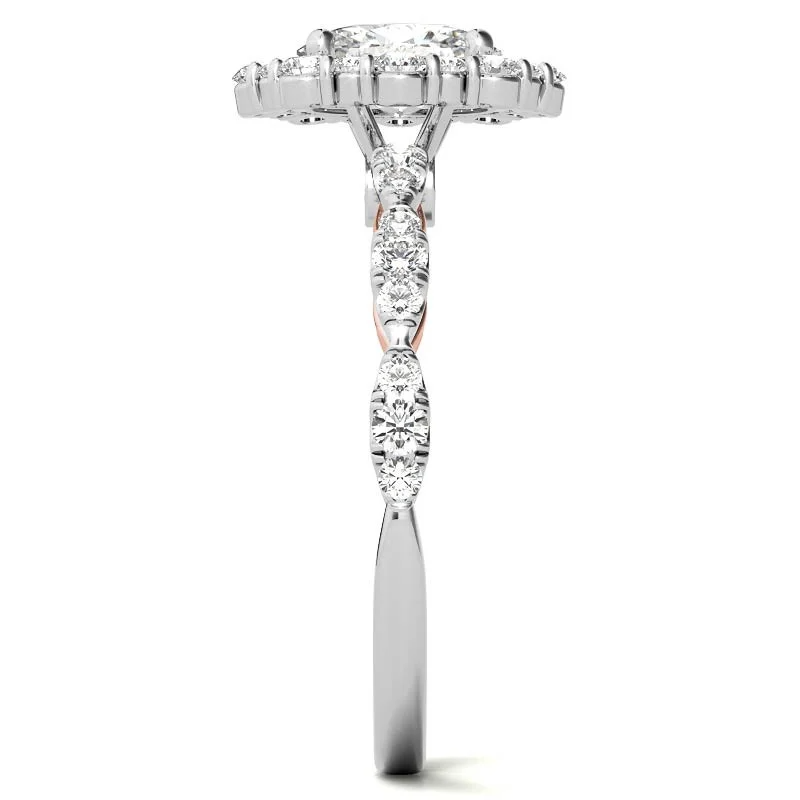 Anillo de compromiso de moissanita con halo de corte ovalado en oro de 10 quilates-6