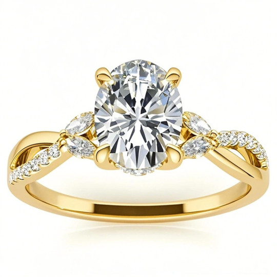 14K Gold Oval Cut Halo Moissanite Engagement Ring