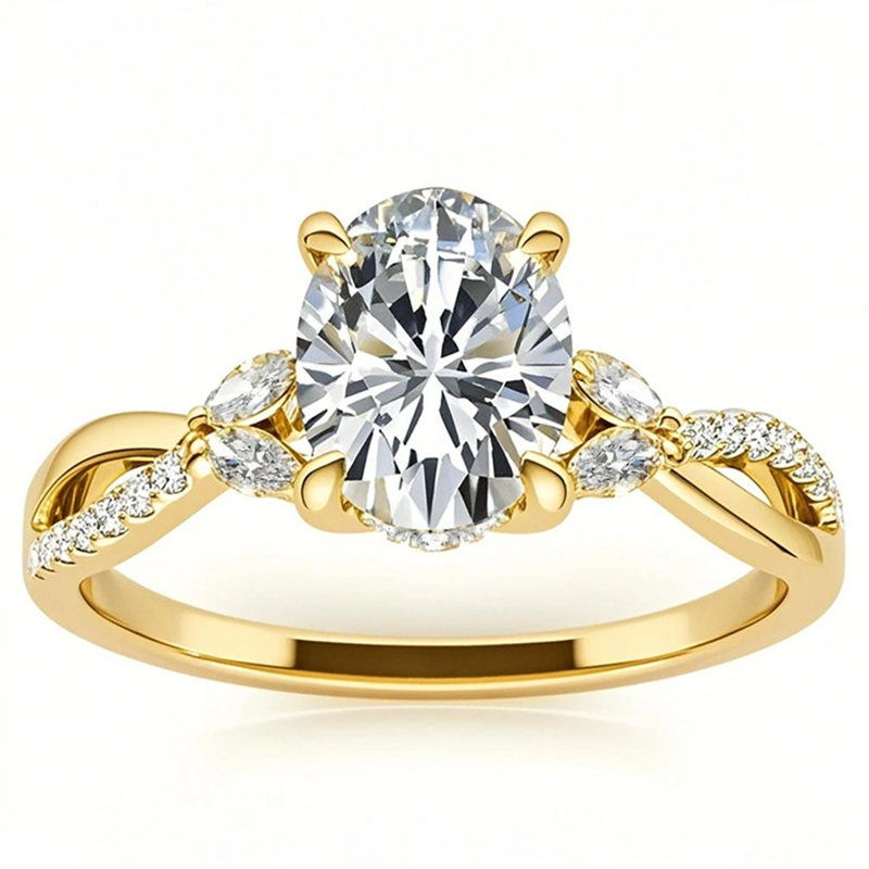 18K Gold Oval Cut Halo Moissanite Engagement Ring-1