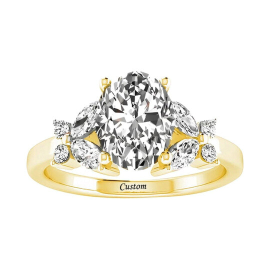 10K Gold Oval Cut Moissanite Customized Name Butterfly Engagement Promise Ring