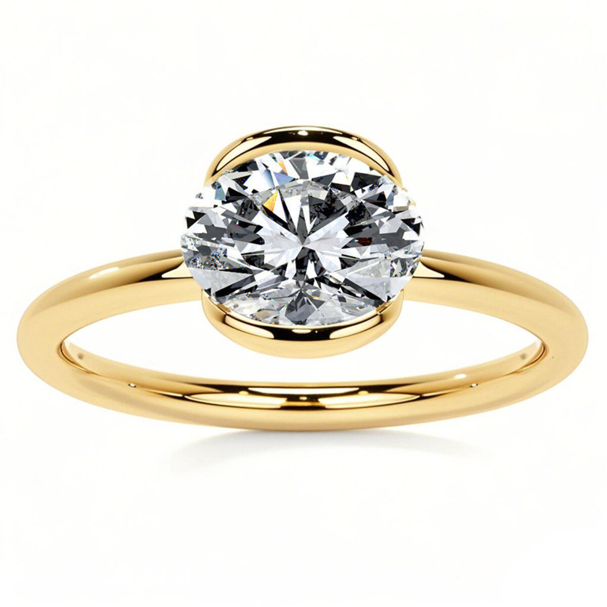 Anillo de compromiso solitario de moissanita de corte ovalado en oro de 18 quilates-1