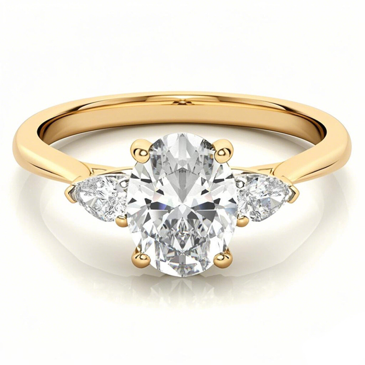 10 Karat Gold Ovalschliff Drei-Stein Moissanit Verlobungsring-1