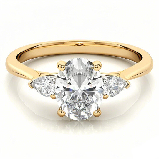10K Gold Oval Cut Three-Stone Moissanite Engagement Ring