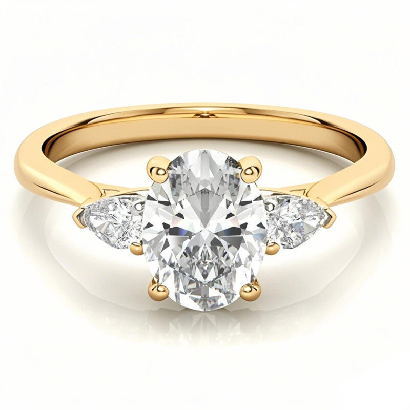 10K Gold Oval Cut Three-Stone Moissanite Engagement Ring-1