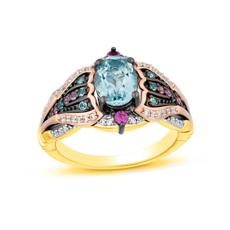 18K Gold Oval Cut Topaz Multi-Gemstone and Diamond Band-1