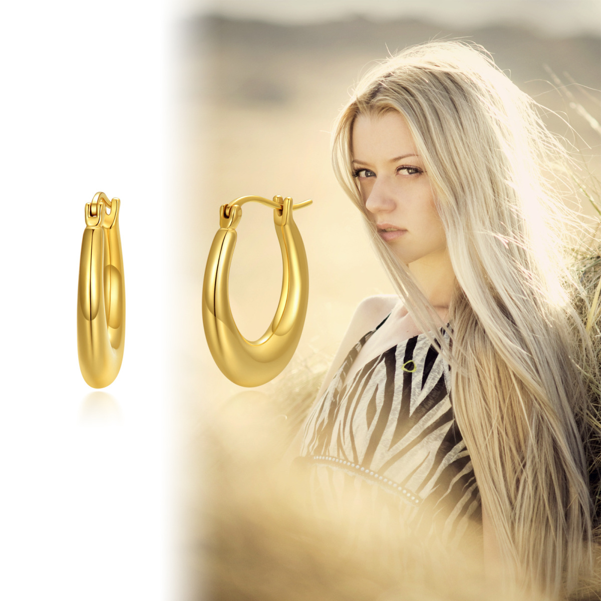 10K Gold Oval Shaped Hoop Earrings-5