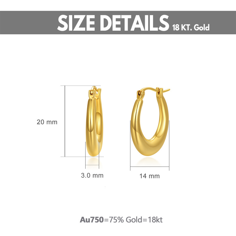 14K Gold Oval Shaped Hoop Earrings-6