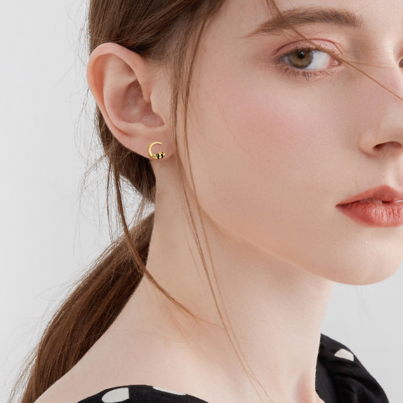 14K Gold Panda Stud Earrings-2