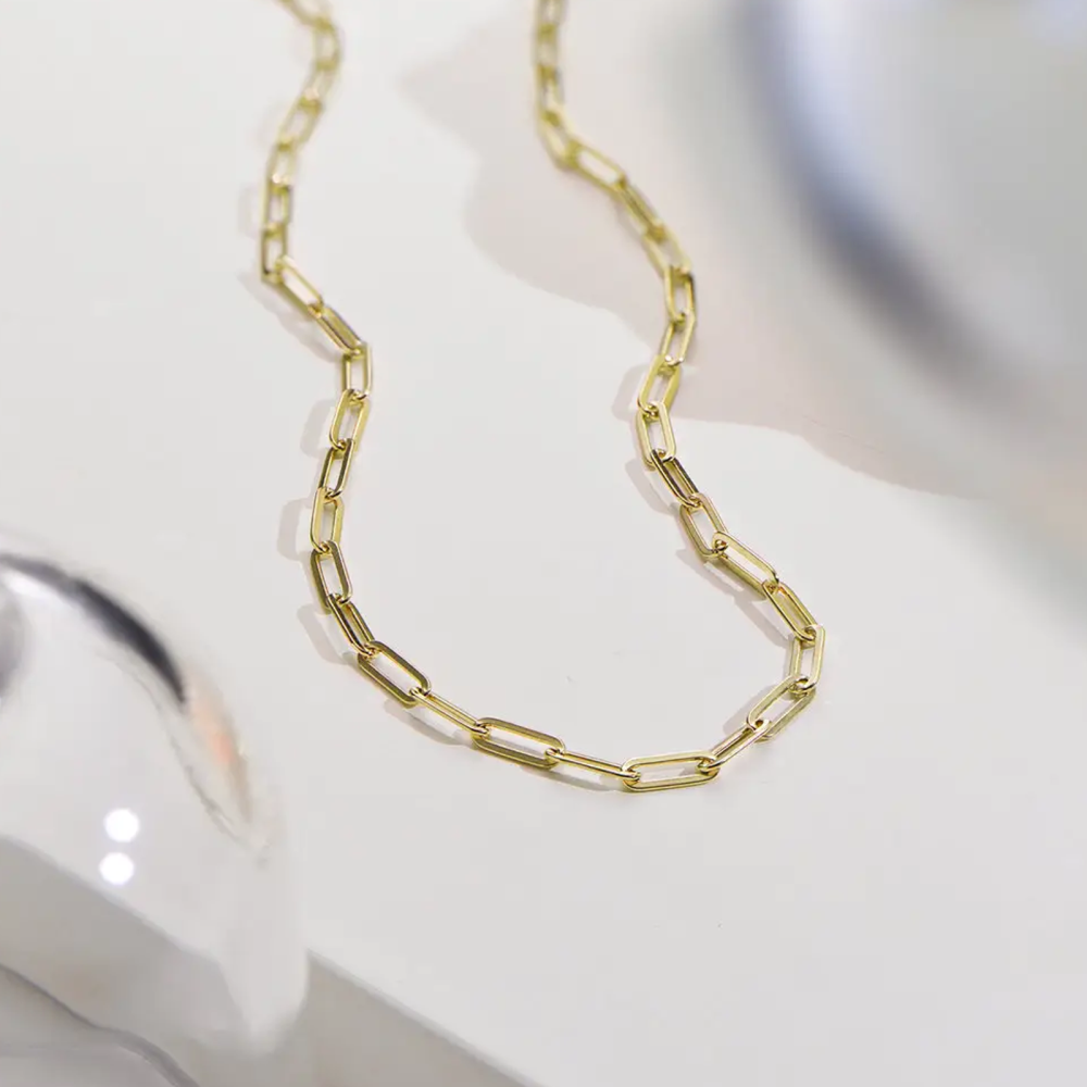 Gouden Vermeil Paperclip Ketting voor Vrouwen Mannen-3
