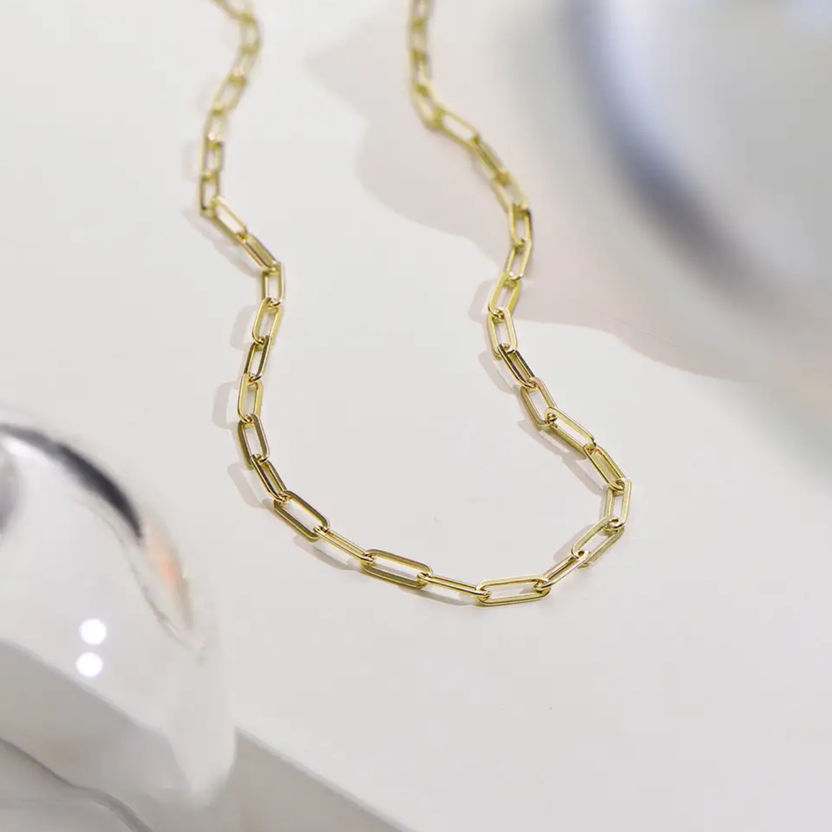 Gold Vermeil Paper Clip Chain Necklace for Women Men-3