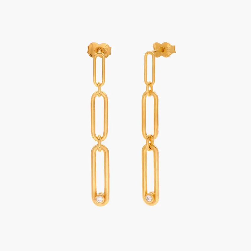 Gold Vermeil Paper Clip Drop Earrings for Women-1