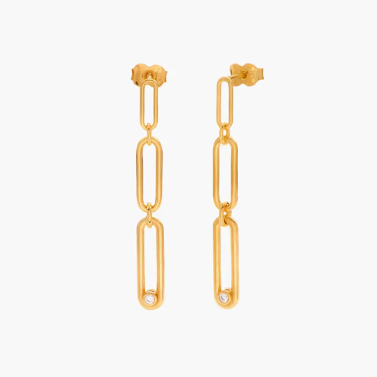 Boucles d'oreilles pendantes en forme de trombone en or vermeil pour femme