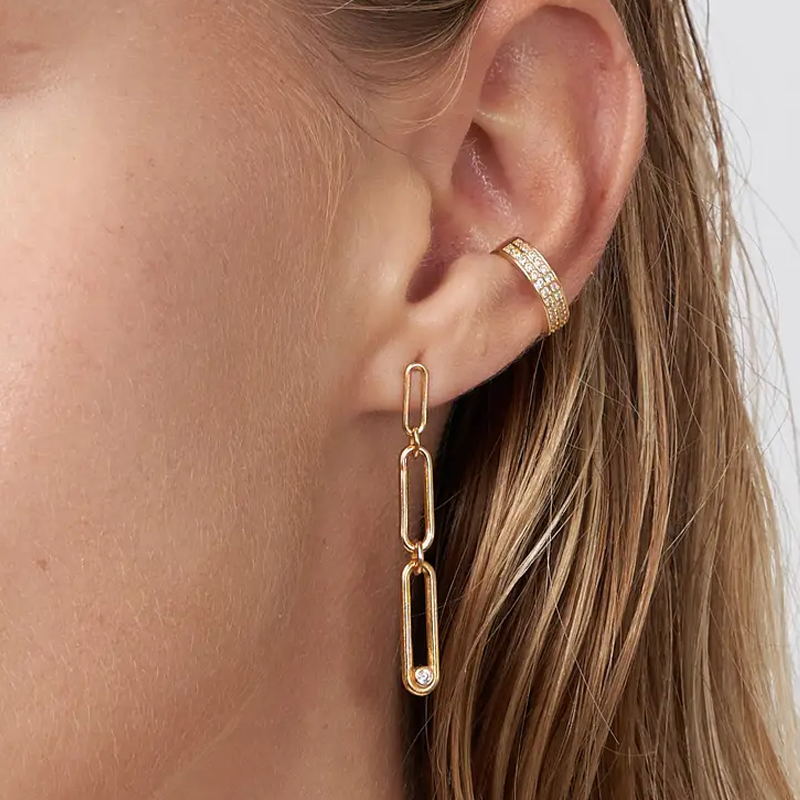 Gold Vermeil Paper Clip Drop Earrings for Women-2