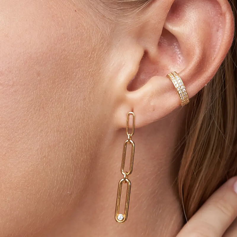 Gold Vermeil Paper Clip Drop Earrings for Women-3