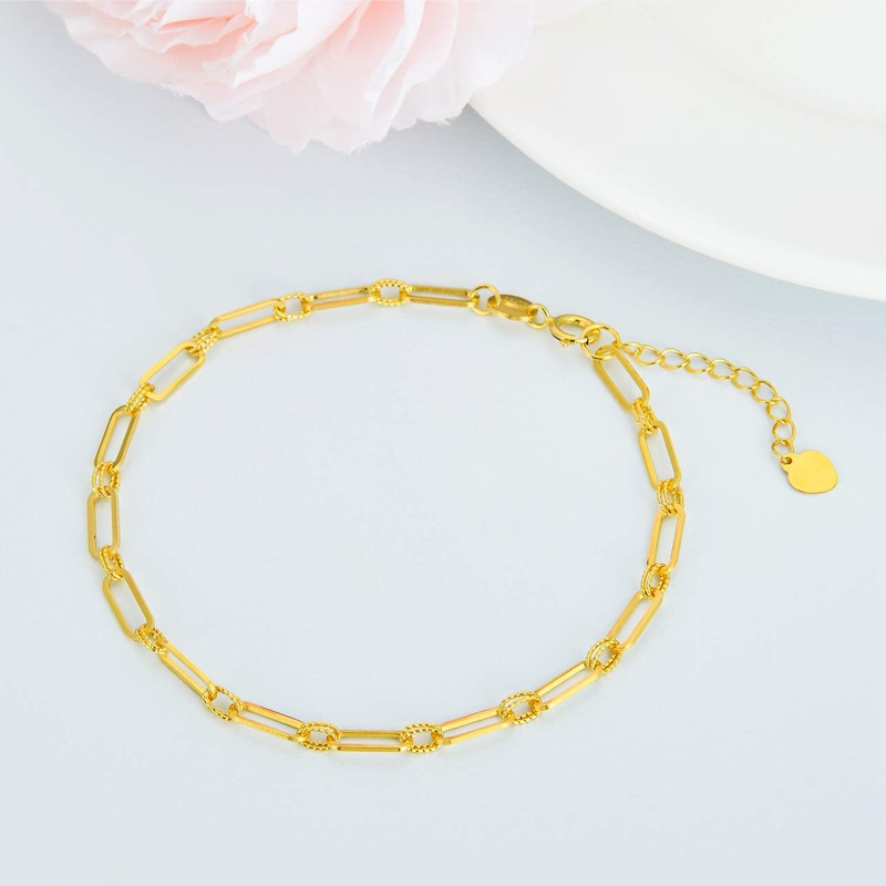 10K Gold Paper Clip Single Chain Anklet-2