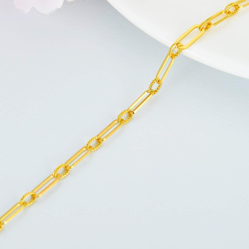 10K Gold Paper Clip Single Chain Anklet-3