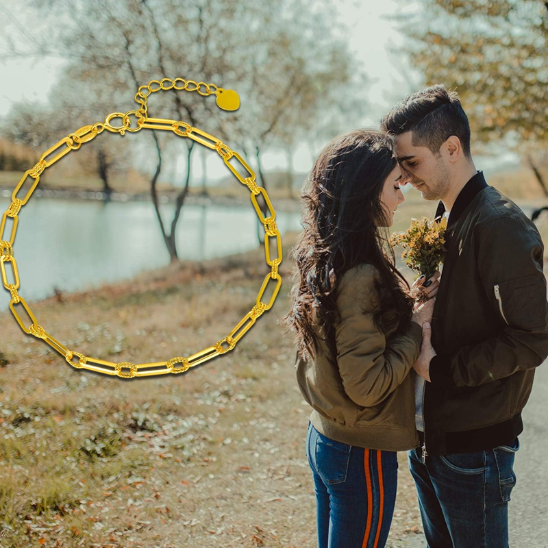 10K Gold Paper Clip Single Chain Anklet-4