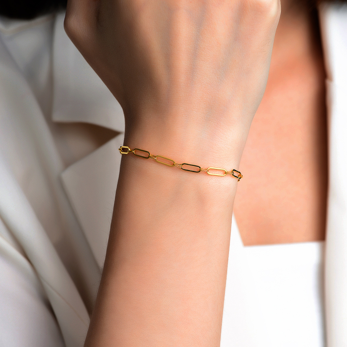 10K Gold Paperclip Chain Bracelet-2