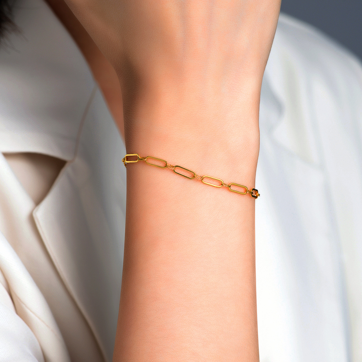 10K Gold Paperclip Chain Bracelet-3