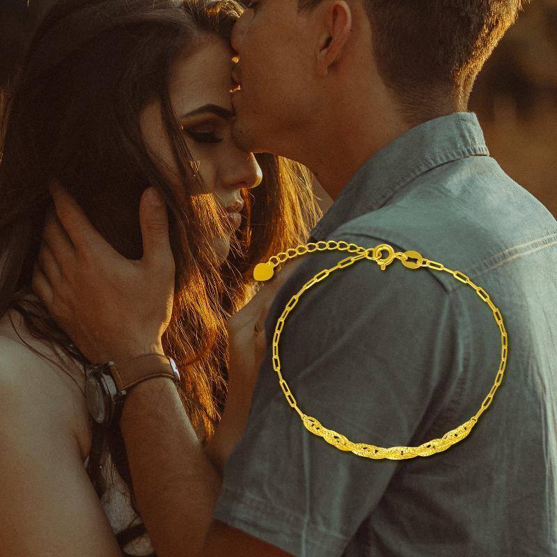 Pulseira com corrente de clipe de papel em ouro 18K-5