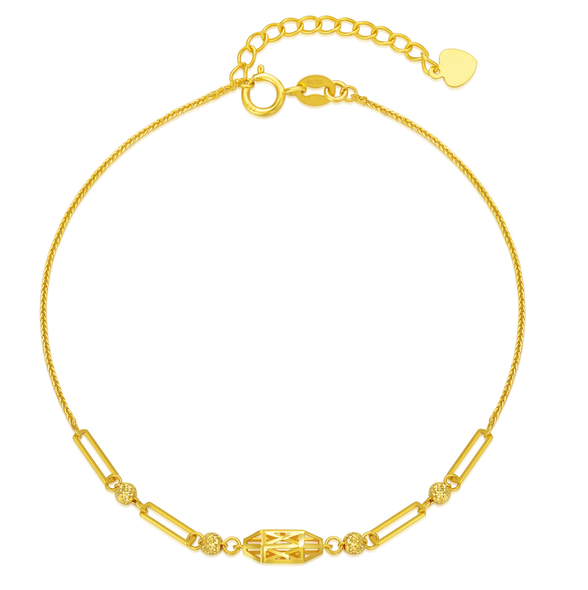 18K Gold Ball & Square Curb Link Chain Bracelet-1