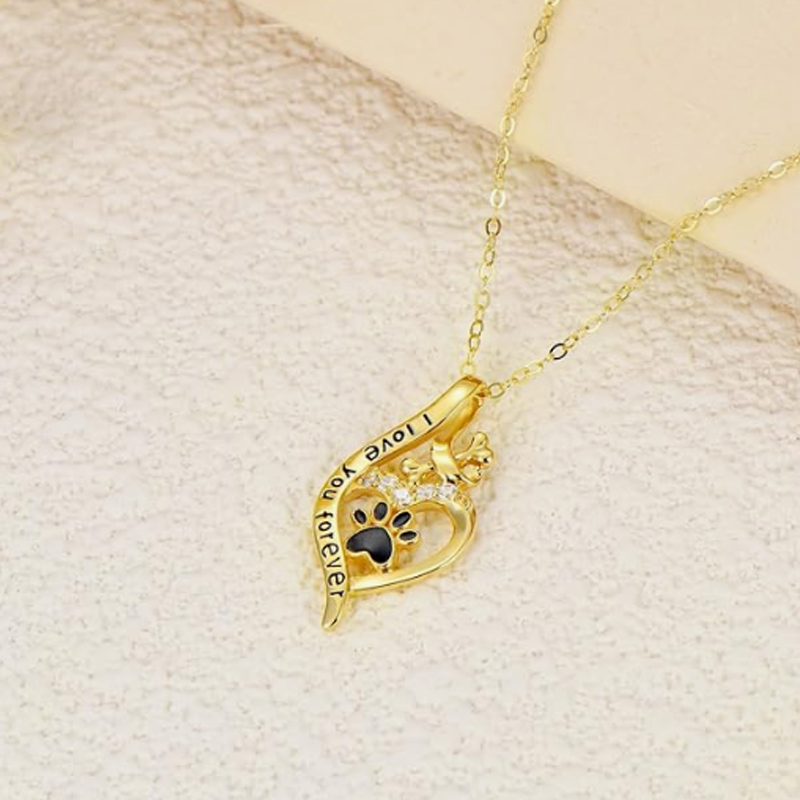 Collar con símbolo de infinito en hueso de pata de oro vermeil con palabra grabada para mujer-4