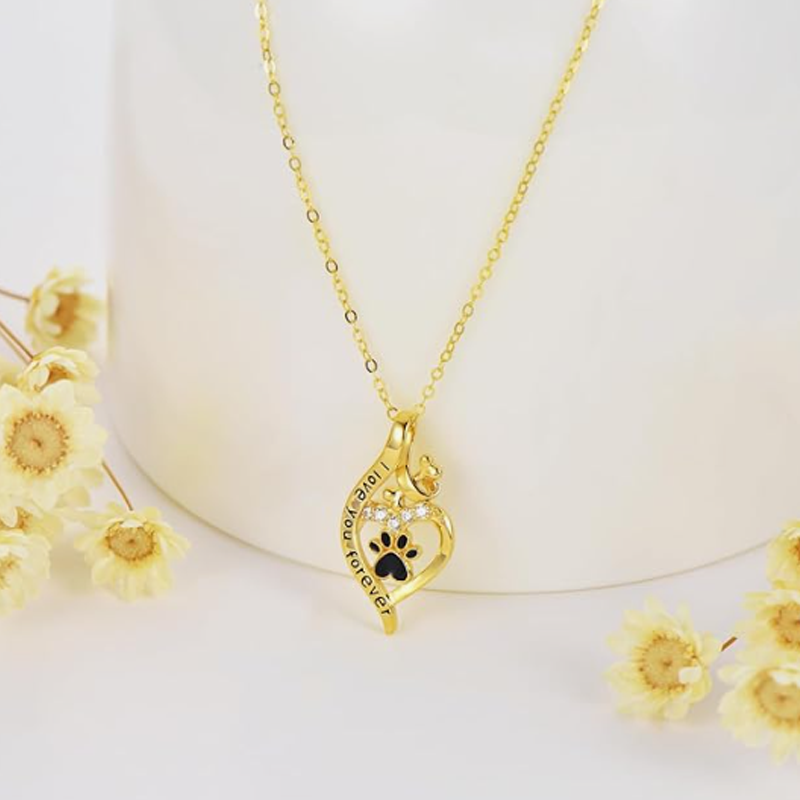 Collar con símbolo de infinito en hueso de pata de oro vermeil con palabra grabada para mujer-5