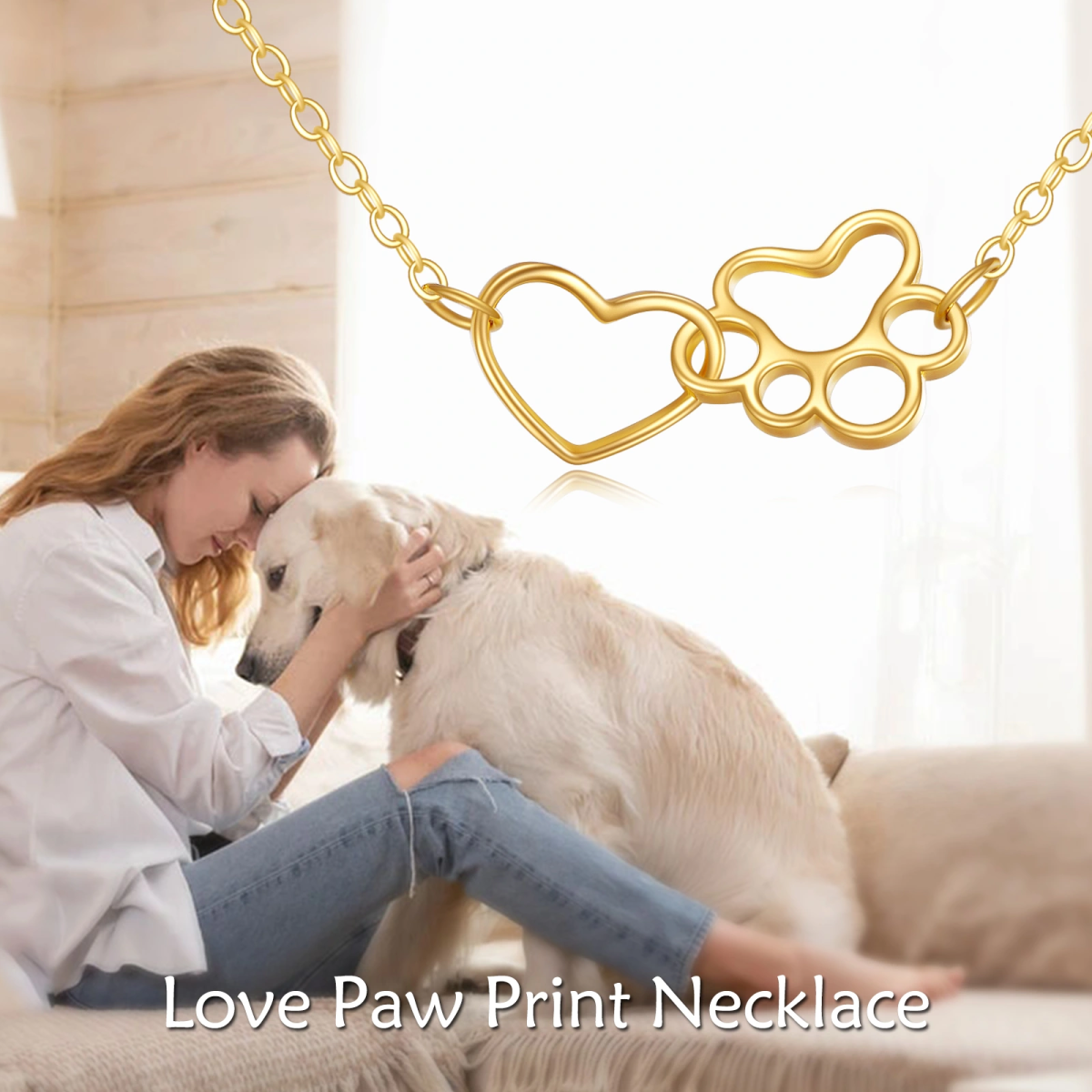 Gold Vermeil Paw & Heart Necklace for Women-5