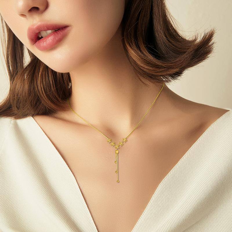 10K Gold Peach Blossom & Bead Pendant Necklace-2