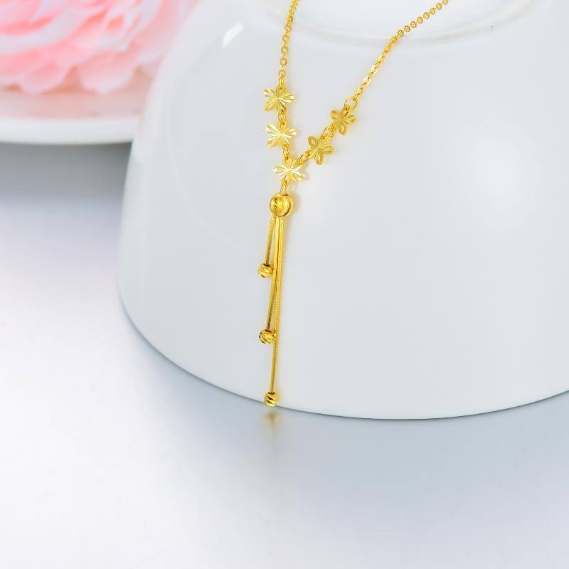 10K Gold Peach Blossom & Bead Pendant Necklace-3