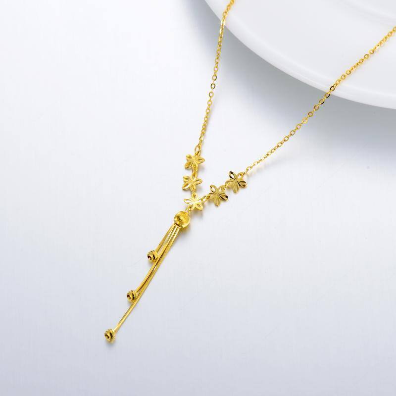 10K Gold Peach Blossom & Bead Pendant Necklace-4