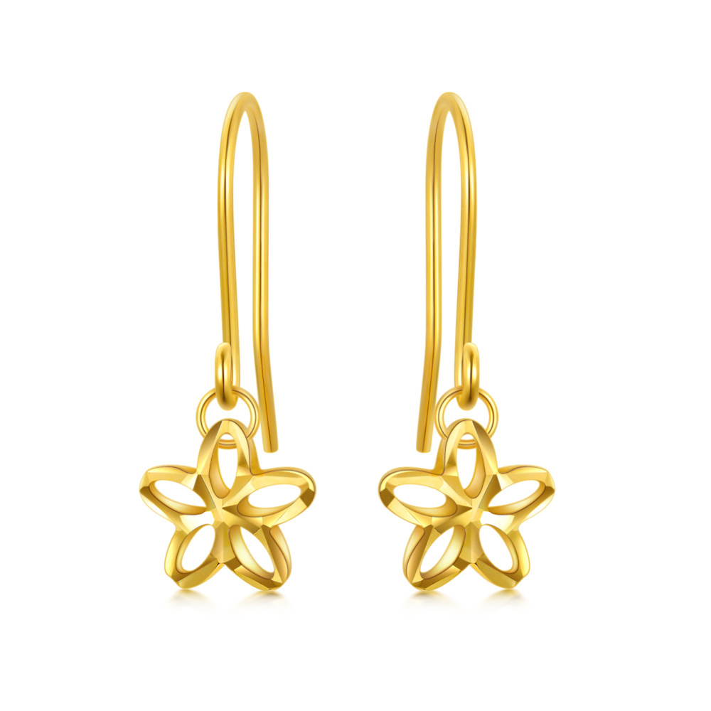 10K Gold Peach Blossom Drop Earrings-1
