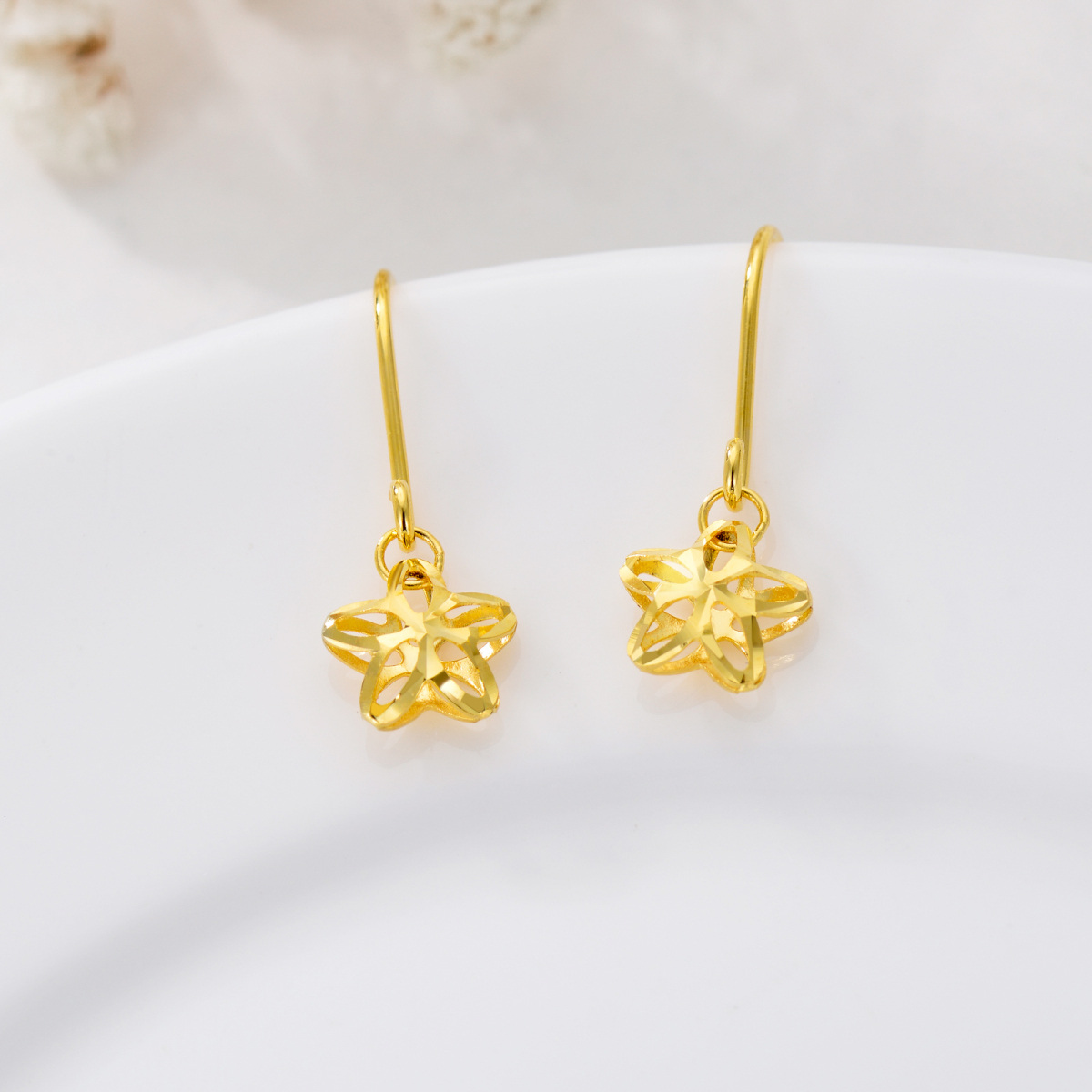 Boucles d'oreilles pendantes en or 18K Fleur de pêcher-3